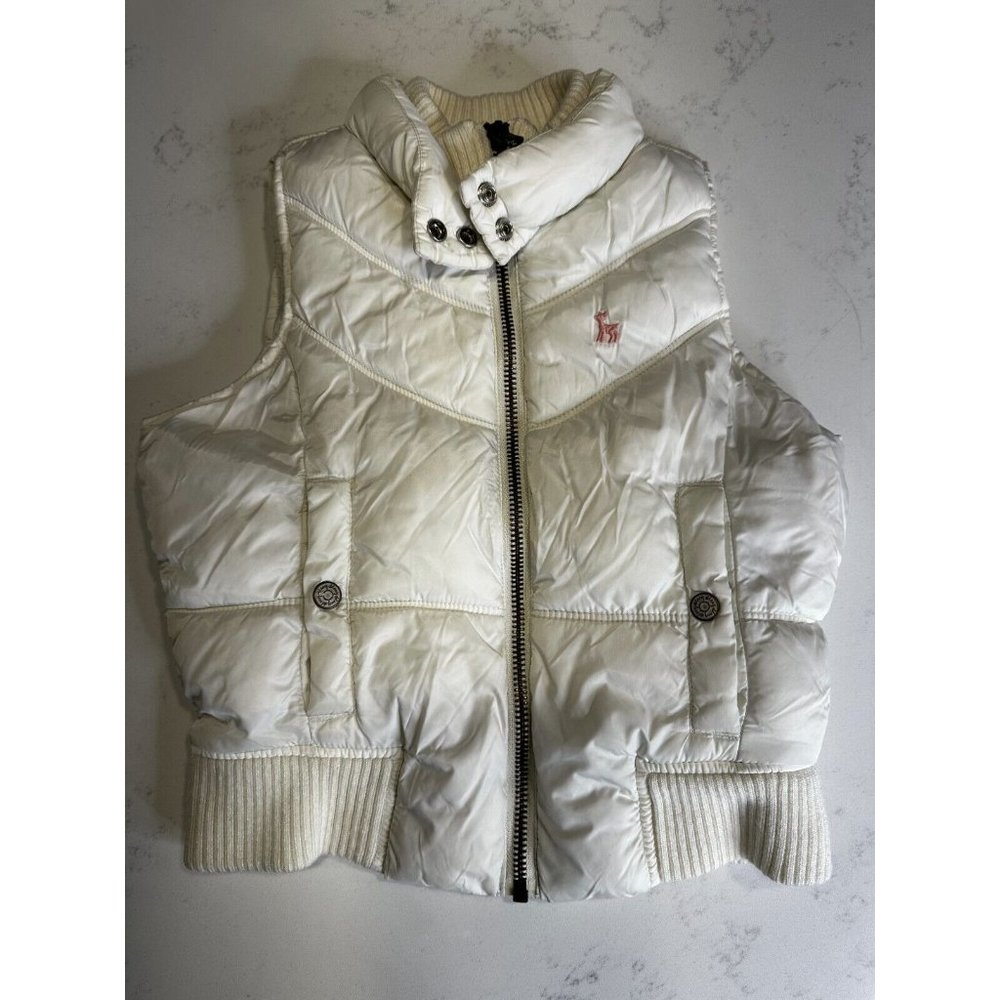 Old Navy Vest Girl Size X-Small White Polyester Urban Puffer Sleeveless Full Zip